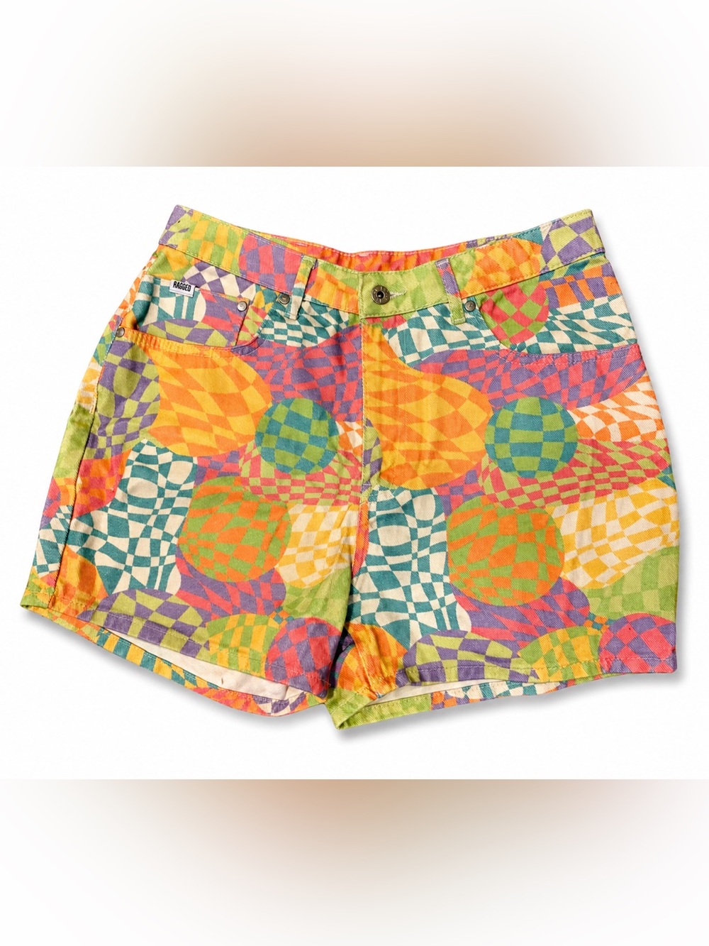 The Ragged Priest Multicolor Geo-Print Jean Shorts SiZe 32 Trippy Festival